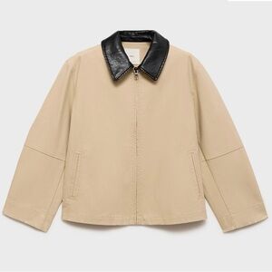 MANGO Trendy Barn Jacket (Cotton Jacket With Zipper & Contrasting Collar)